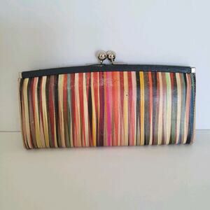 Paul Smith Colorfull Stripped Leather Kisslock Long Large Wallet Designer Boho